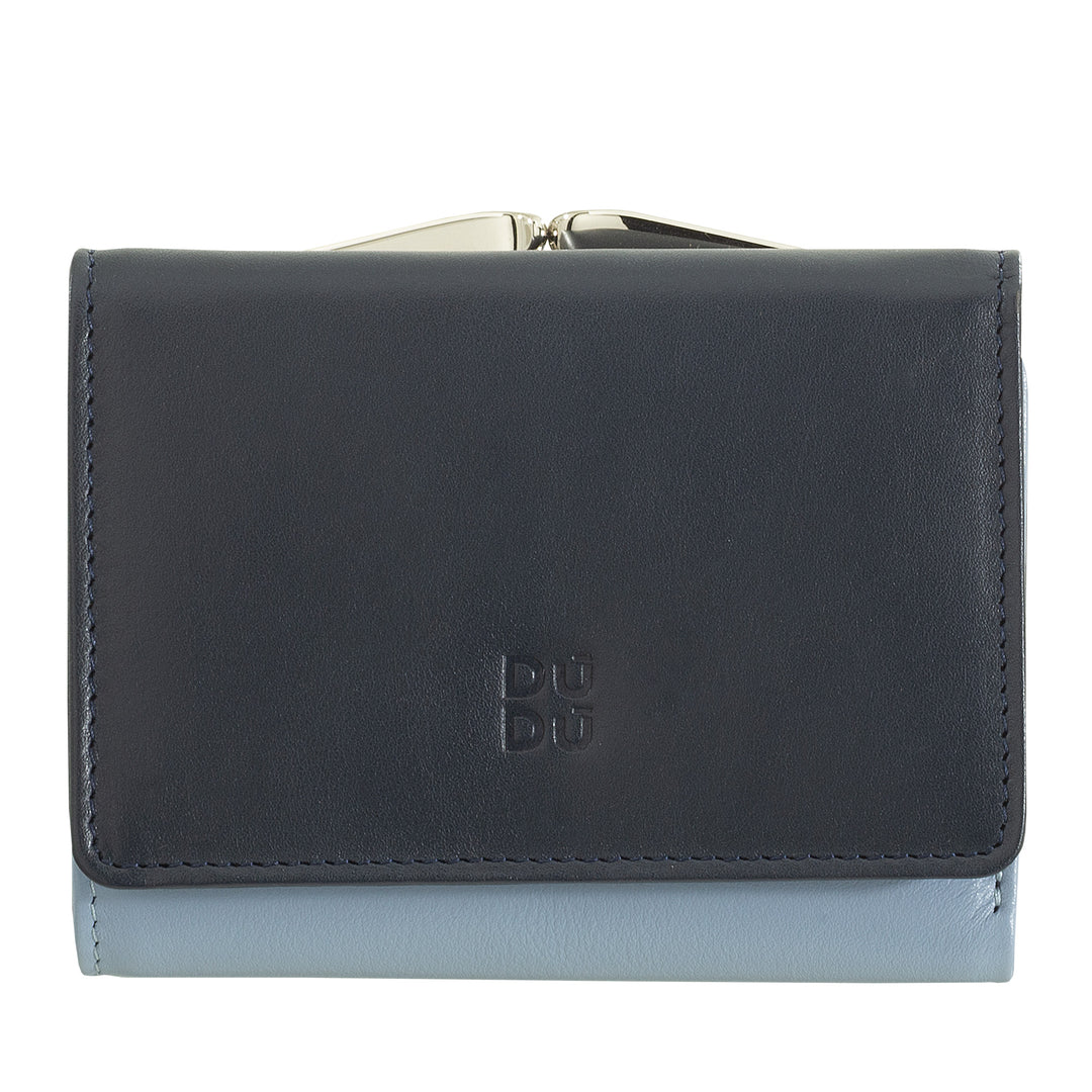DuDu 女性迷你RFID皮革钱包,带点击式钱包 紧凑型8卡夹 会员卡