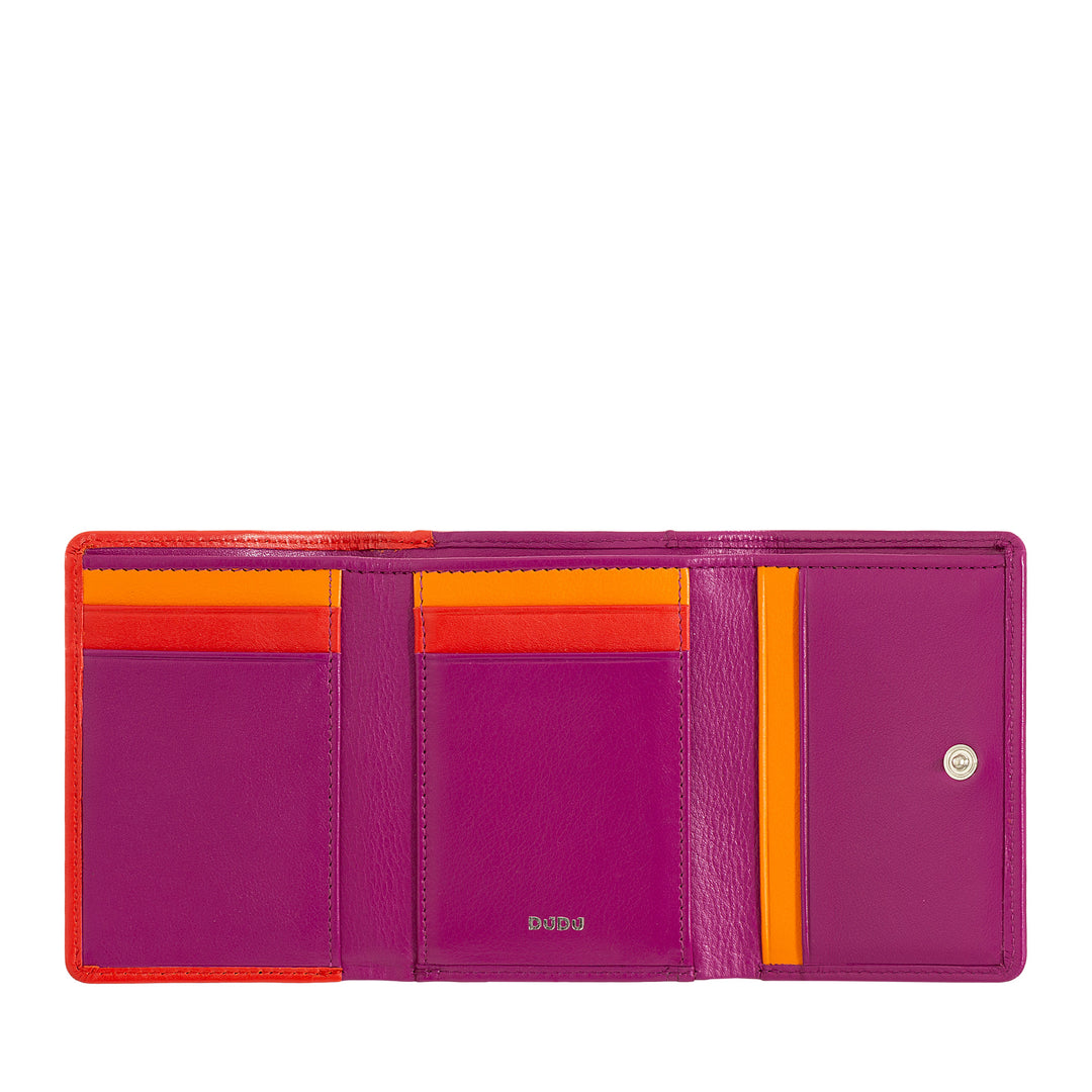 DuDu Små kvinnors plånbok i RFID -läder med kompakt Handcraft Holder 8 -kort