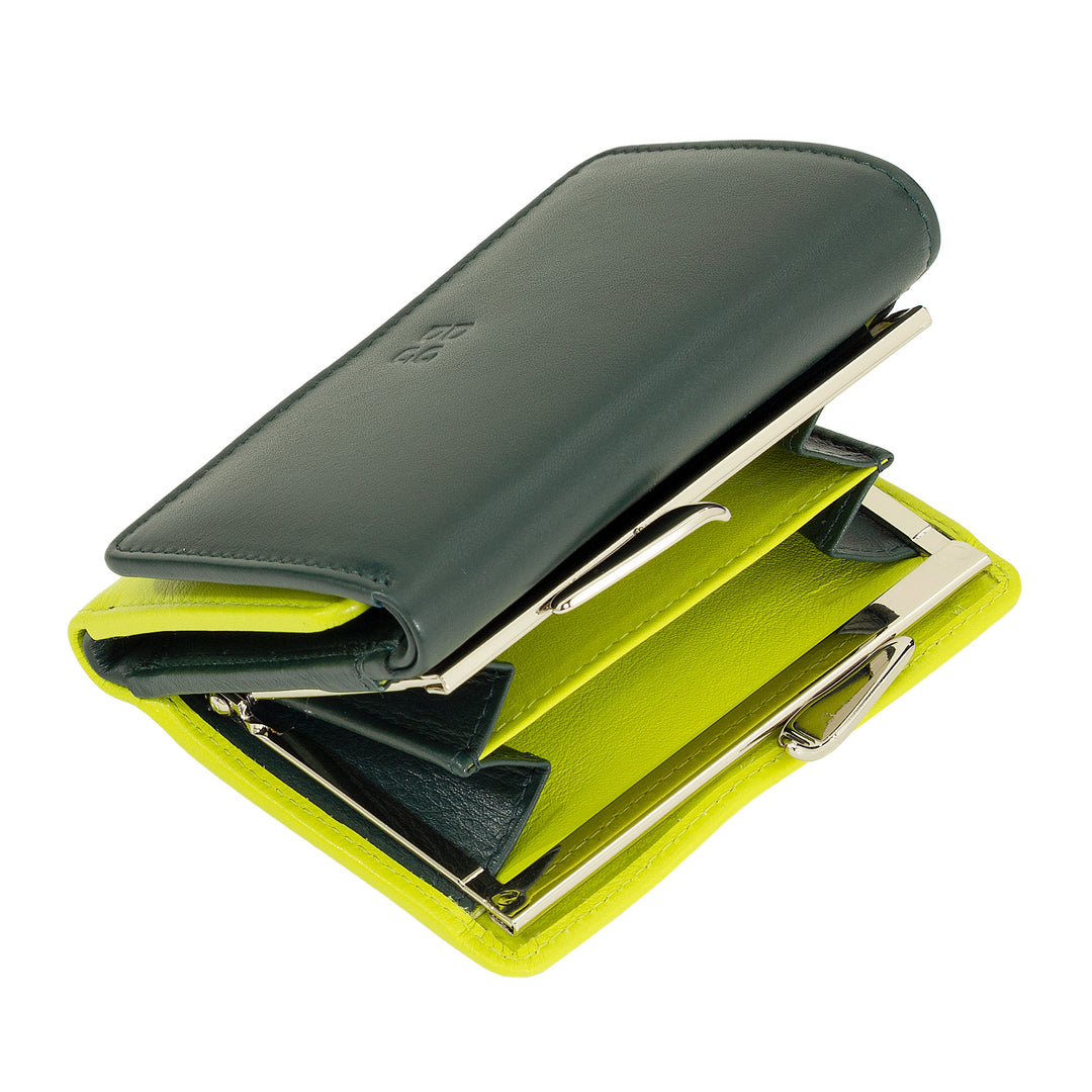DuDu محفظة نسائية صغيرة جلدية RFID مع محفظة عملة Click Clac Compact 8 حامل بطاقة بطاقة