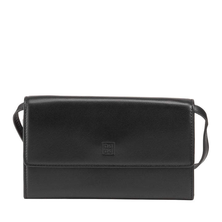 DUDU Pocket Women's Genuine Leather Wallet with Detachable Shoulder Strap Minimal Slim Clutch with Button
