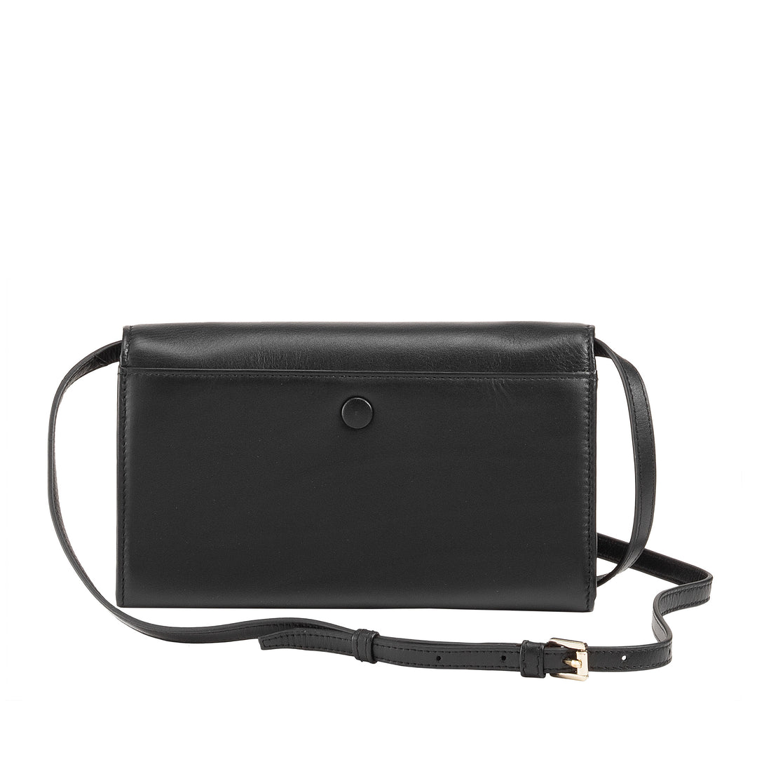 DUDU Pocket Women's Genuine Leather Wallet with Detachable Shoulder Strap Minimal Slim Clutch with Button