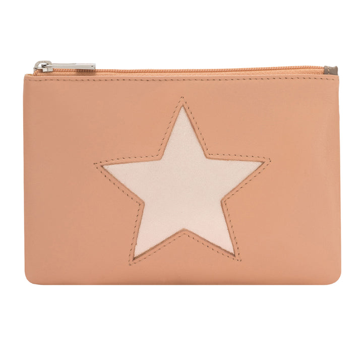 DUDU Handbag Women's Cheats Small Metallic Pink Leather with Star Zip Zip Zip
