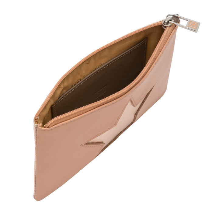 DUDU Handbag Women's Cheats Small Metallic Pink Leather with Star Zip Zip Zip