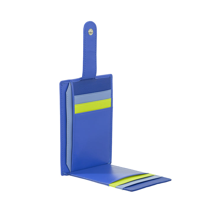 DuDu حامل بطاقة ائتمان جلدية متعددة الألوان نحيف للرجال مع 9 فتحات وقفل أمان