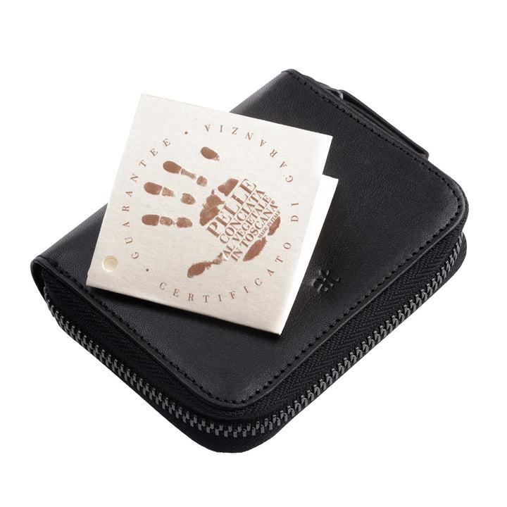 Titular do cartão de crédito Antica Toscana com zip zip em torno de couro verdadeiro e 11 bolsos de tessere