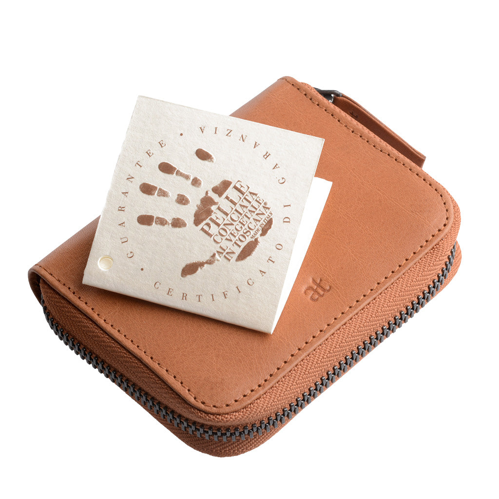 Antica Toscana kreditkortshållare med zip zip zip runt äkta läder och 11 tessere fickor