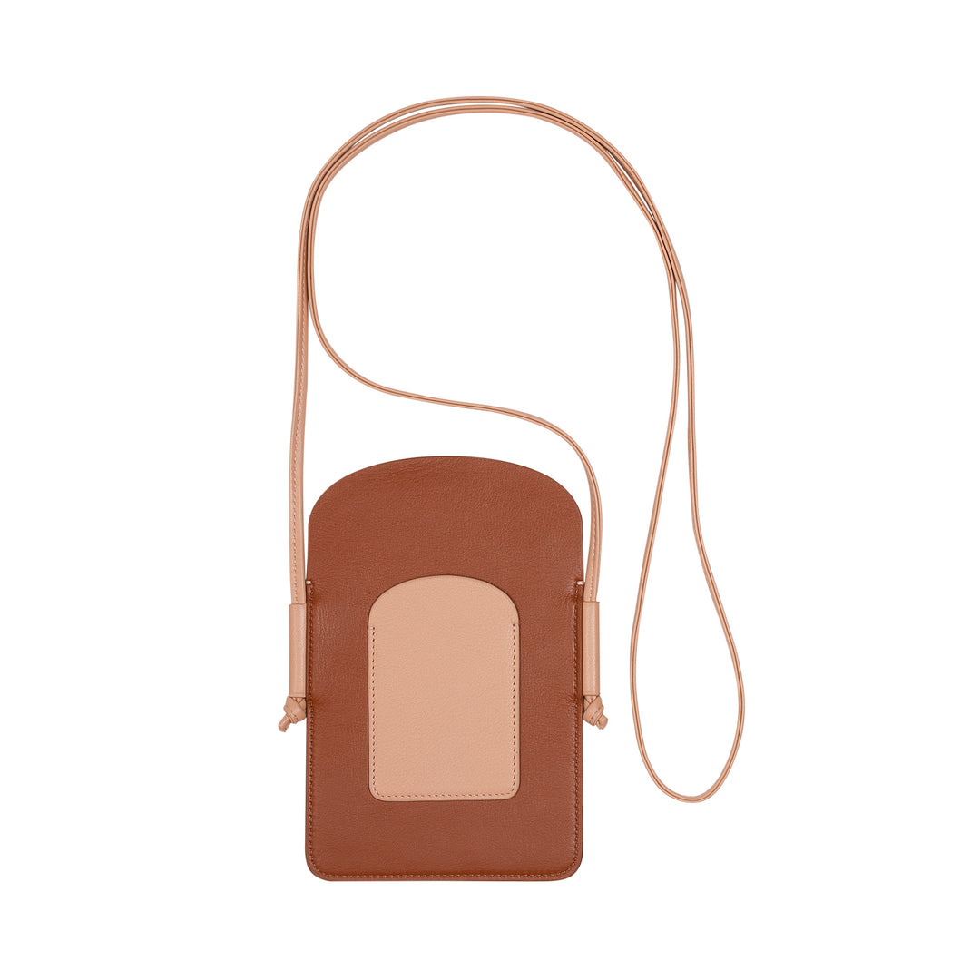 Dudu Cell Holder Holder Woman in Leather, Double Smartphone Holder Pocket, Tile Holder Pocket, Justerbar blonder skulderstropp