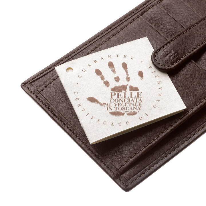 प्राचीन टस्कनी क्रेडिट कार्ड धारक क्लिप बटन के साथ इतालवी असली लेदर में पुरुषों के लिए पतला कार्ड धारक