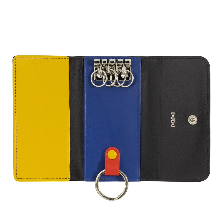حافظة مفاتيح جلدية ملونة من دودو مع 5 حلقات لمفاتيح السيارة المنزلية، تصميم بسيط، مع زر