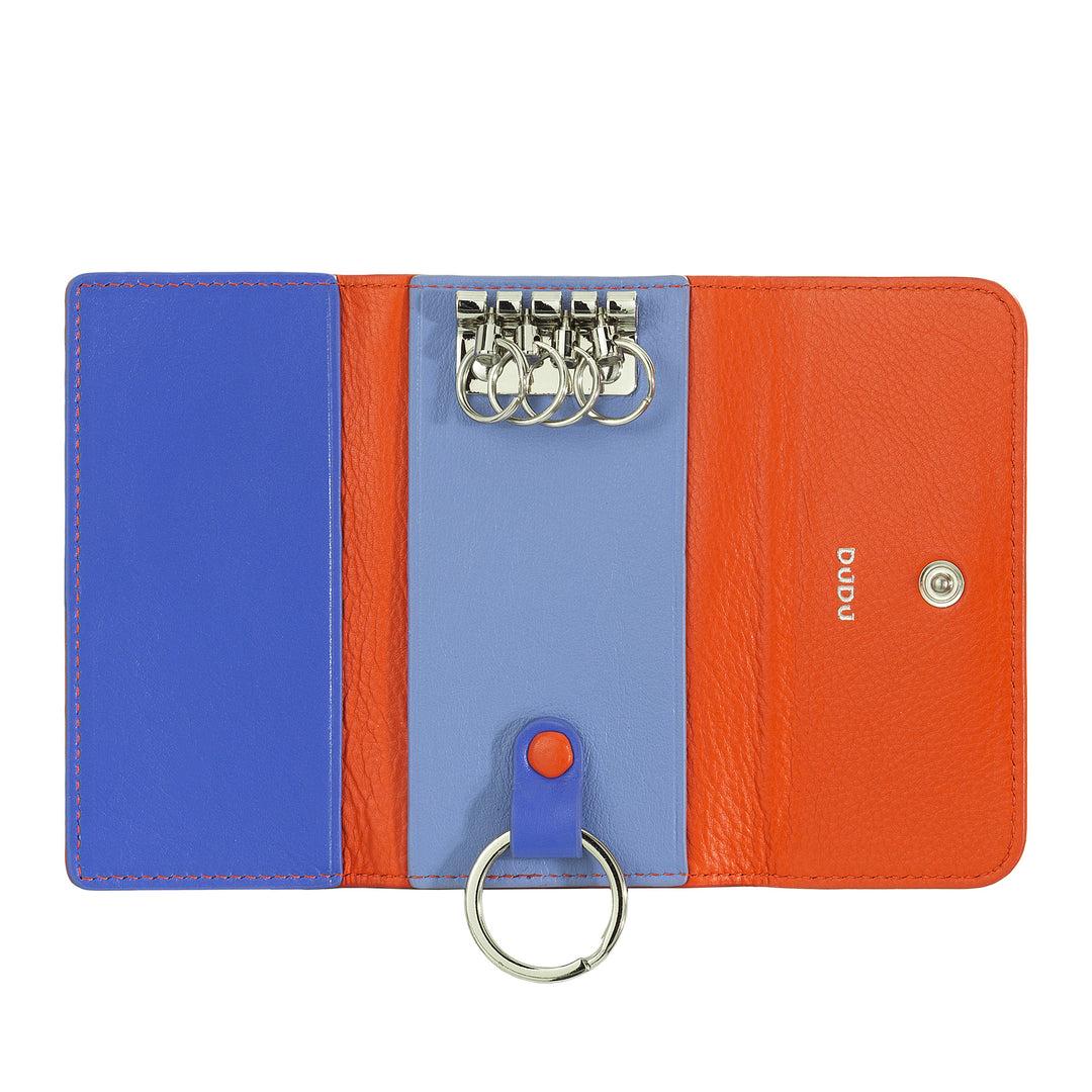 DuDu Porta-chaves em Couro Colorido com 5 Anéis para Chave Automóvel, Design Minimalista, com Botão