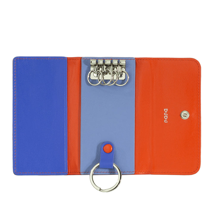 حافظة مفاتيح جلدية ملونة من دودو مع 5 حلقات لمفاتيح السيارة المنزلية، تصميم بسيط، مع زر