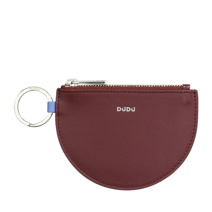 DUDU Mini Leather Coin Bag for Women with Zip Zip and Two-tone Keychain Slim Design