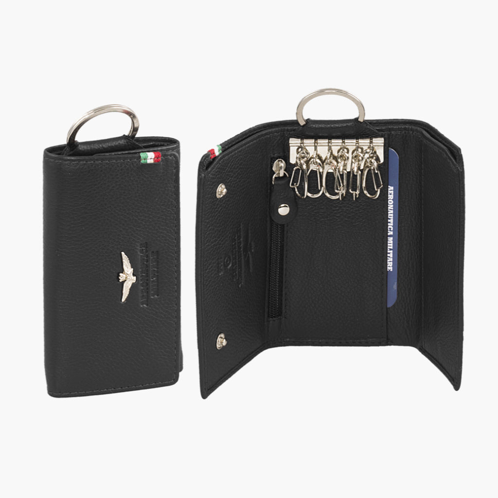 Aeronautica Military Porta-chaves de couro com porta-moedas e porta-copos AM108-NE