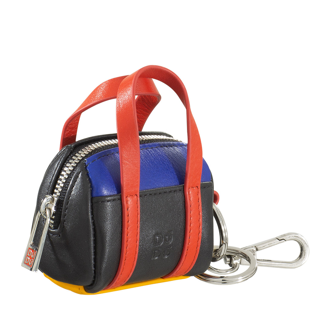 DuDu Porta-chaves Carteira de couro colorido Mini Bag com zíper Zip 2 Anéis e Mocassins