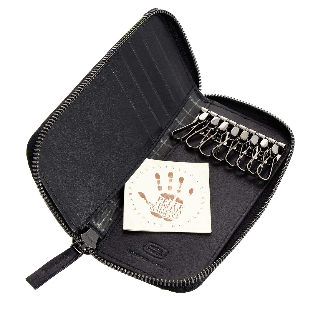 Antica Toscana Keychain i Real 8 Hook Leather med Zip Zip Zip och 5 kreditkortsfickor