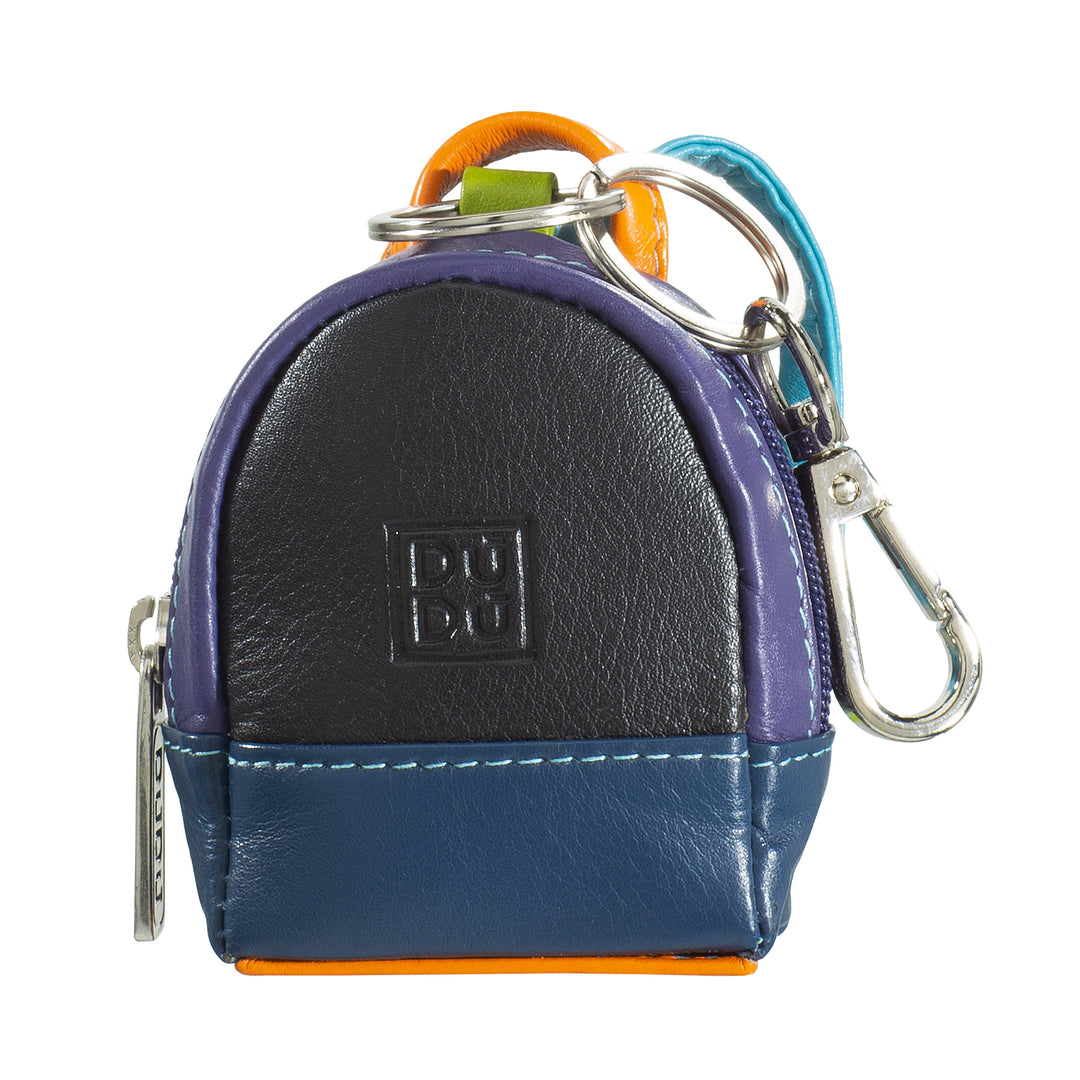 DuDu Färgad ryggsäck nyckelring i verkligt mångfärgat läder med spisar och zip dragkedja dubbelring