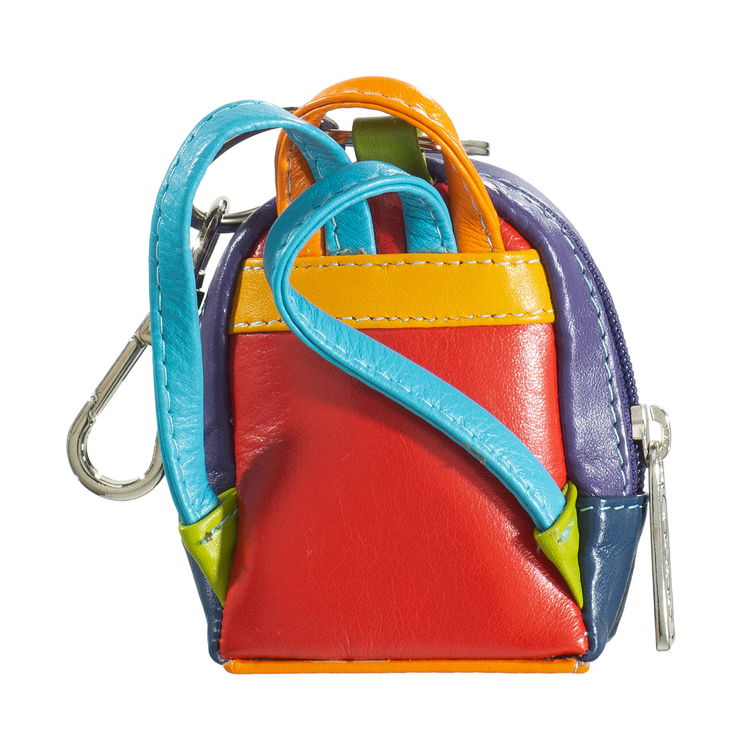 DuDu Farvet rygsæk nøglering i ægte flerfarvet læder med kogeplader og lynlås lynlås dobbelt ring