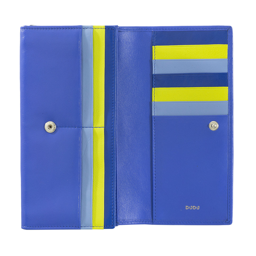 DUDU Portafoglio Donna Pelle RFID Design Colorato Lungo con Portamonete Zip 18 Porta Carte e Chiusura a Bottone - Capodagli 1937
