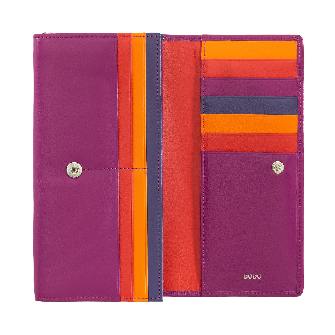 DuDu المرأة محفظة جلدية RFID الملونة تصميم طويل مع محفظة عملة الرمز البريدي 18 حامل البطاقة وإغلاق زر