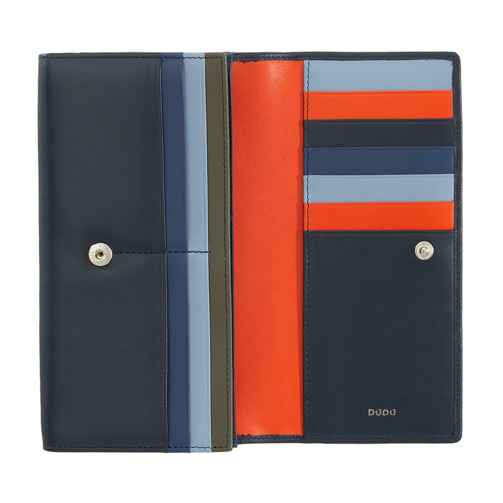DuDu Kvinners lommebok RFID -design Lang fargelegging med zip Card Zip Doors and Button Closure