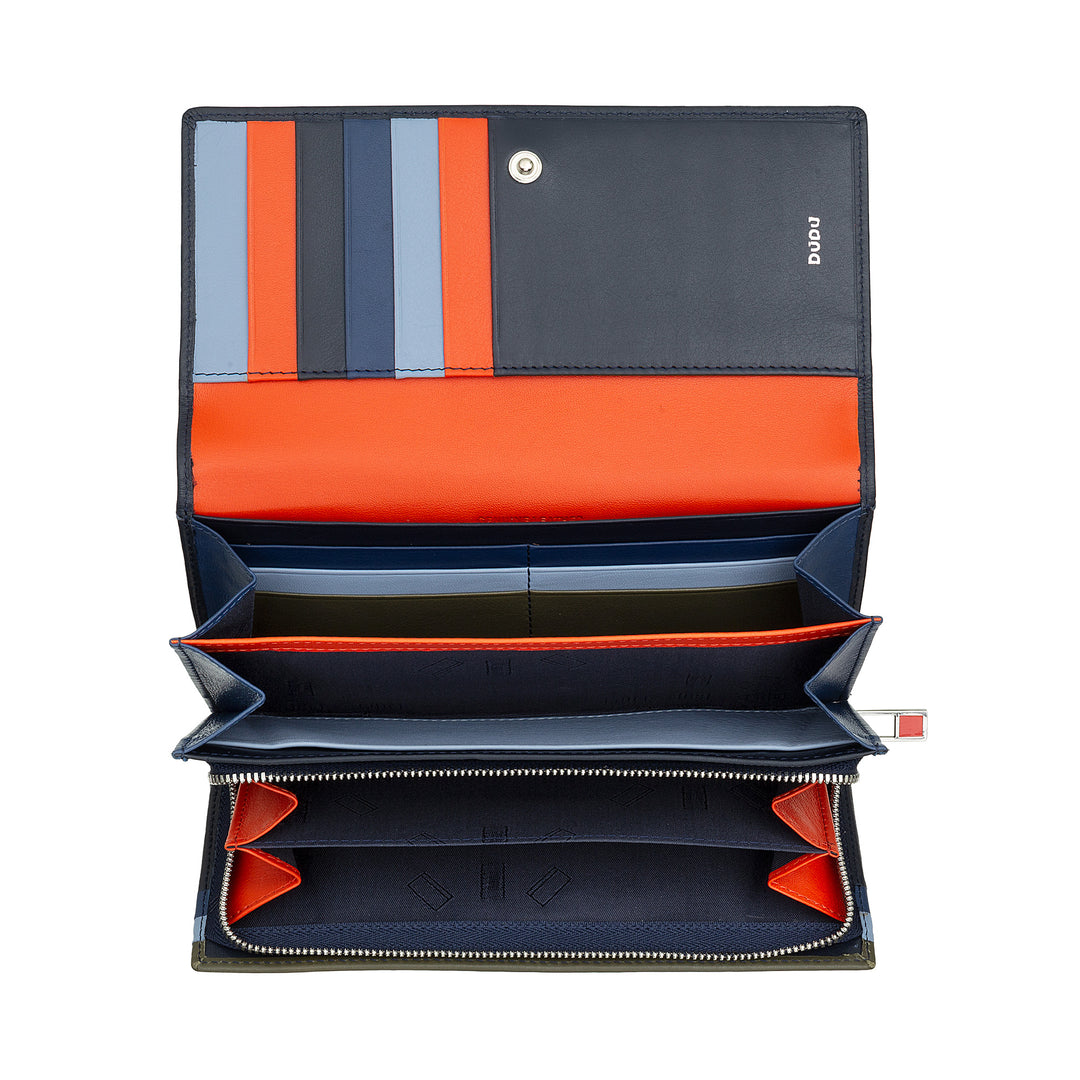 DuDu Kvinnors plånbok RFID Design Lång målarbok med zip -kortdörrar och knappstängning