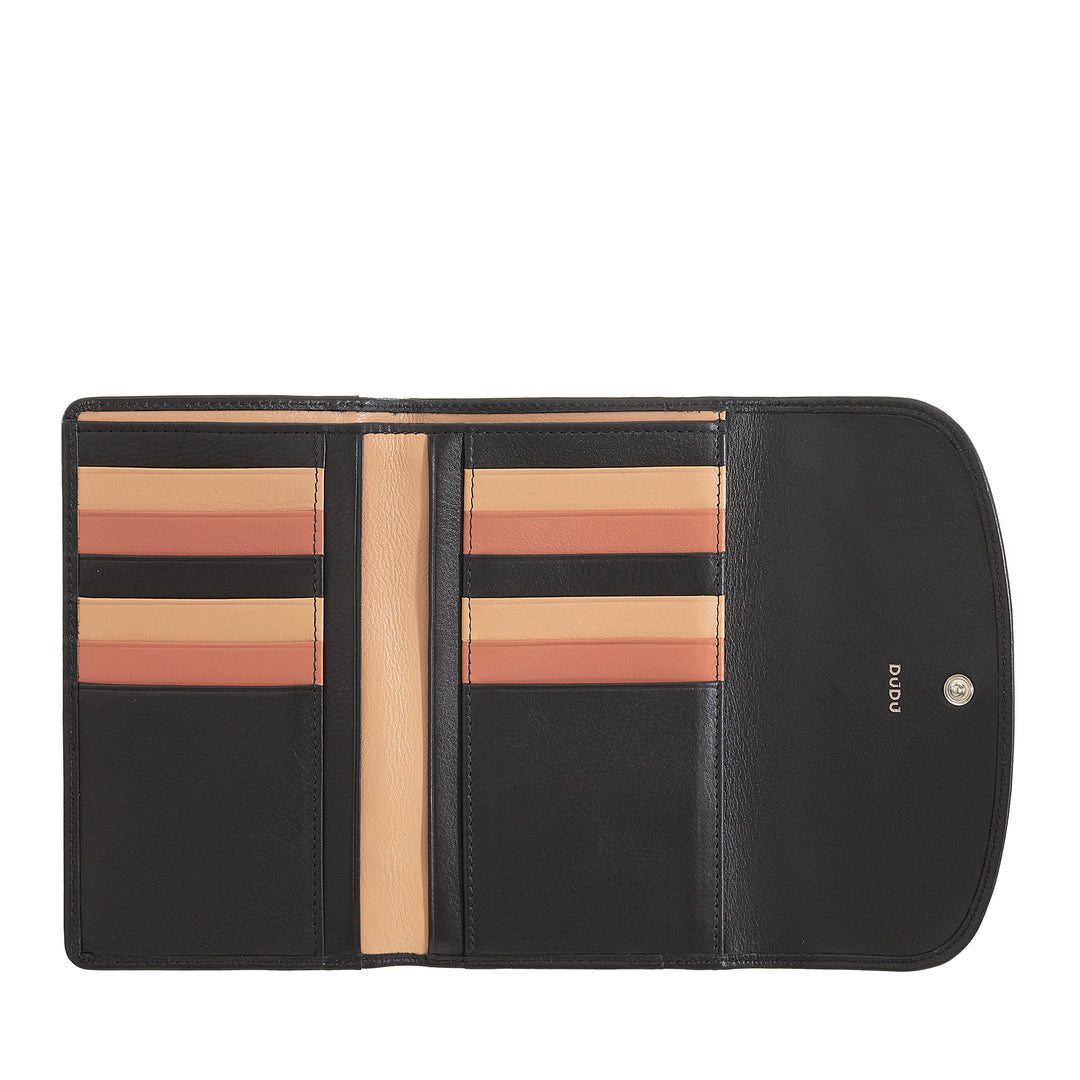 DUDU Women's Wallet in Colored Soft Leather, Zipped Coin Bag, 12 Card Holder, Multicolor