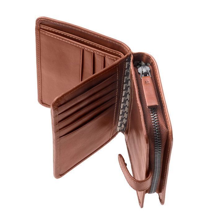 محفظة نسائية من الجلد الإيطالي متعدد التقسيم مع محفظة عملة مفصلية حامل البطاقة والإغلاق الخارجي