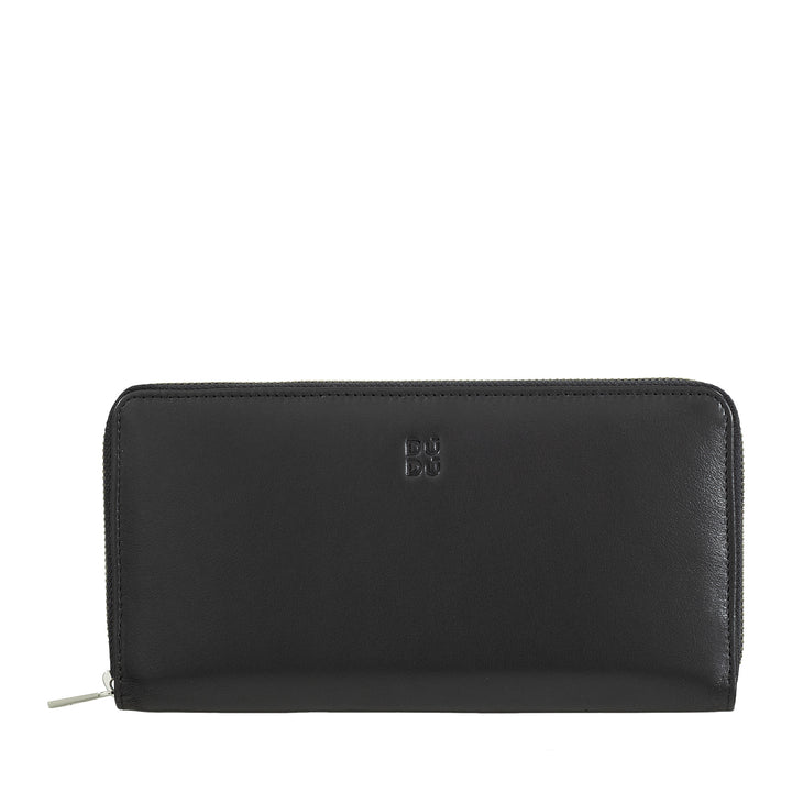 DuDu Velká ženská peněženka s RFID LED kožený zip kolem 14 rozpočtů na kreditní karty a dveře