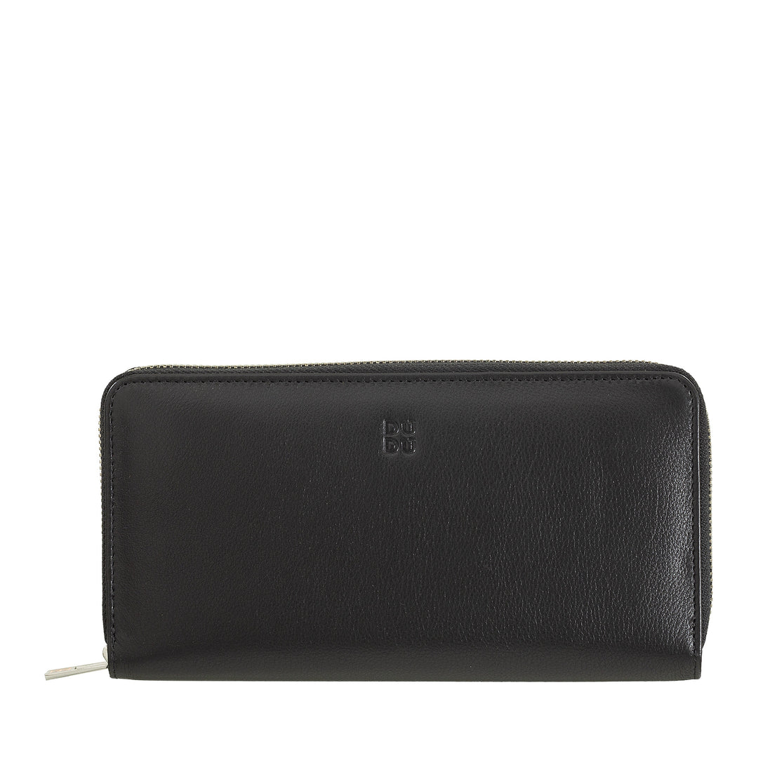 DuDu 女式大钱包带拉链RFID皮革Nappa Zip Around 14口袋信用卡和钱包