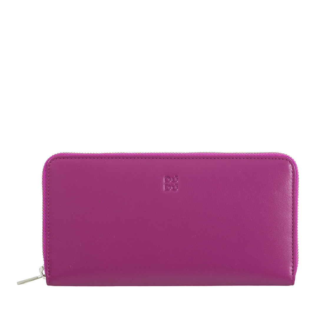 DuDu Stor kvinnors plånbok med RFID LED -läderszip runt 14 kreditkortsbudgetar och dörrar dörrar