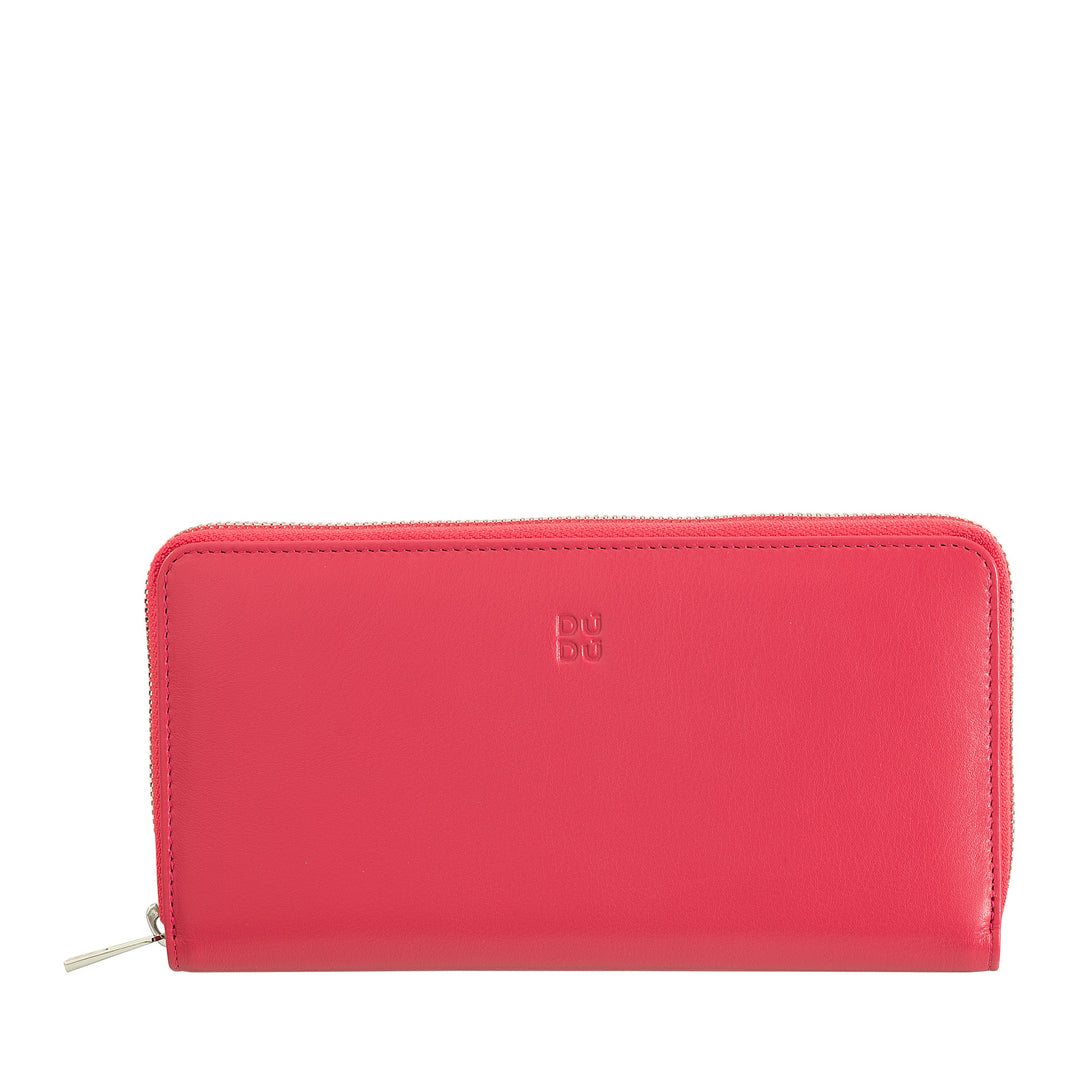 DuDu Stor kvinners lommebok med RFID -LED -skinn zip rundt 14 kredittkortbudsjetter og dører dører