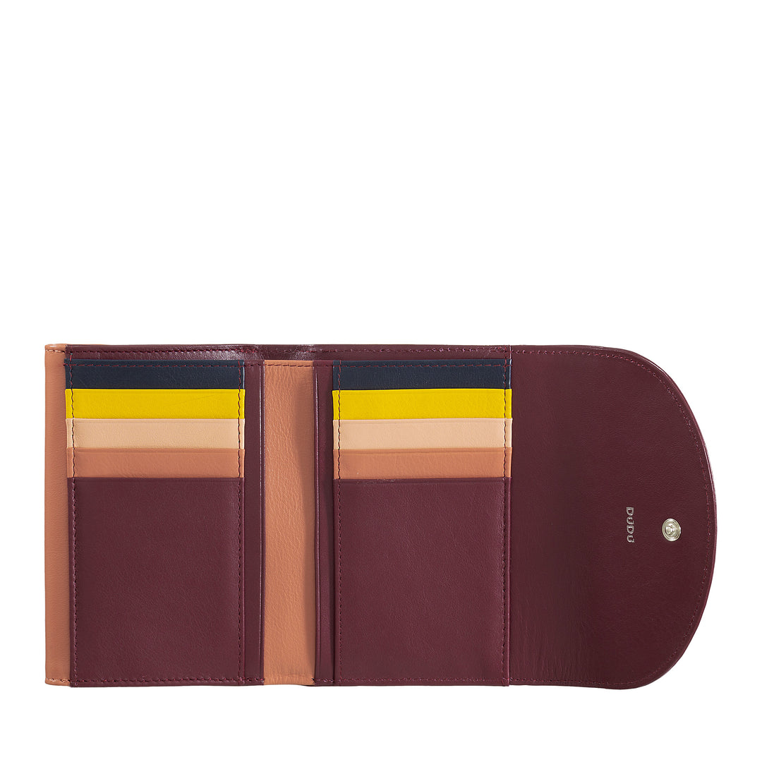 DuDu עור RFID אמיתי בעולם עם פורטמונטה, ארנק צבעוני עם שטרות אשראי עם בעל דש כפול