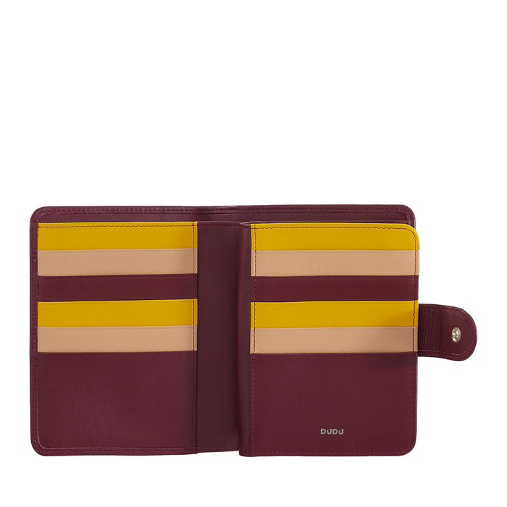DuDu Kvinners lommebok i fargerik myk skinn RFID -lås med glidelåsinnehaver og kredittkortinnehaver