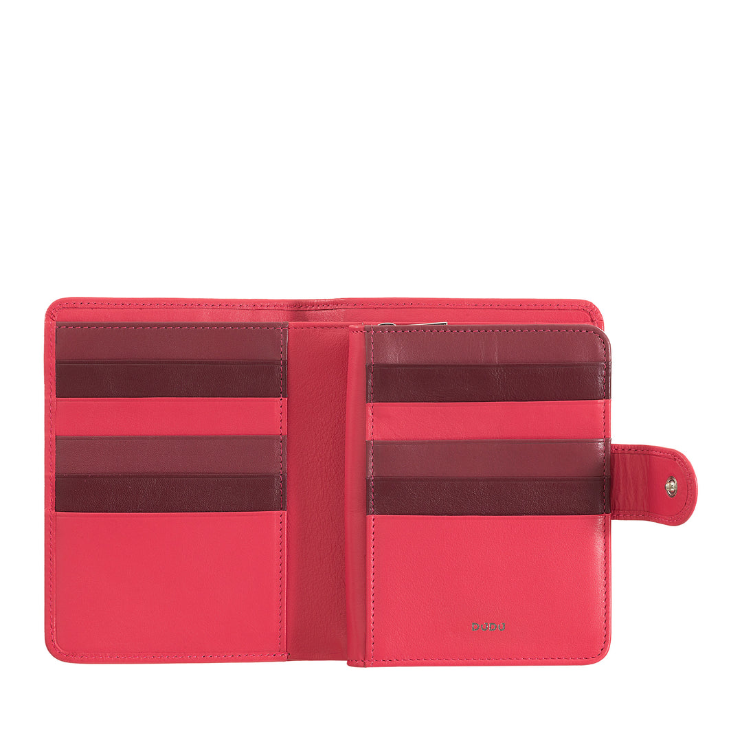 DuDu Portfel damski w kolorowej miękkiej skórzanej bloku RFID z uchwytem na zamek i uchwyt na karty kredytowe
