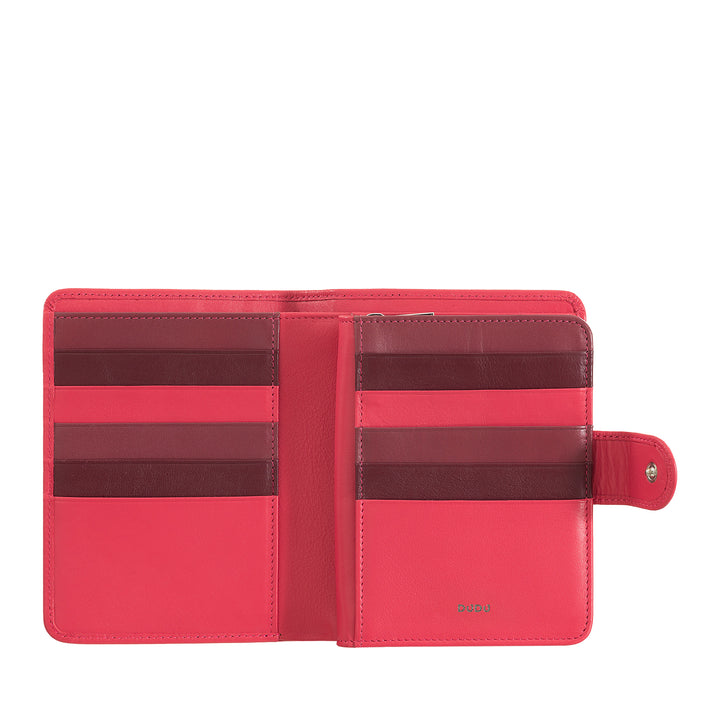 Dudu Women's Women in Soft Leather Colored RFID Bloque con Puertas de Tarjetas de Cedina de Crédito con cremallera