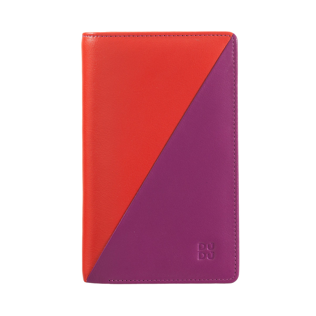 DuDu Kleurplaten dames portemonnee RFID in veelkleurig leer met ritshouders, kaartenhouderzakken en kaarten