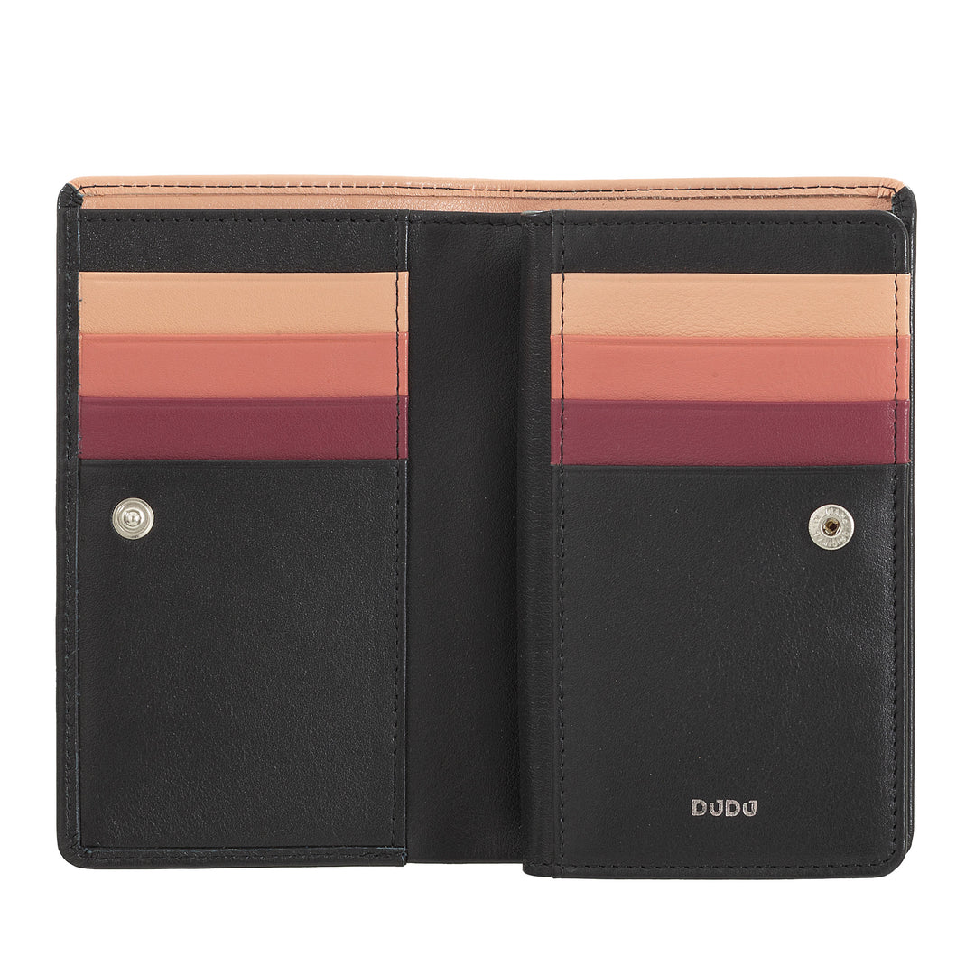 محفظة DUDU الملونة RFID النسائية من الجلد متعدد الألوان مع محفظة للعملات المعدنية بسحاب، وجيوب للبطاقات والبطاقات