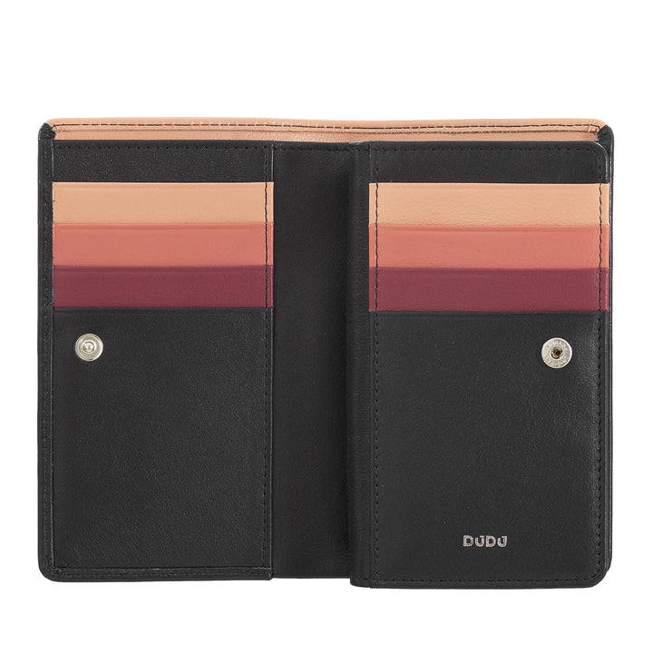 DUDU Färger kvinnors plånbok RFID i flerfärgad läder med nyckelhållare, korthållarfickor och kort