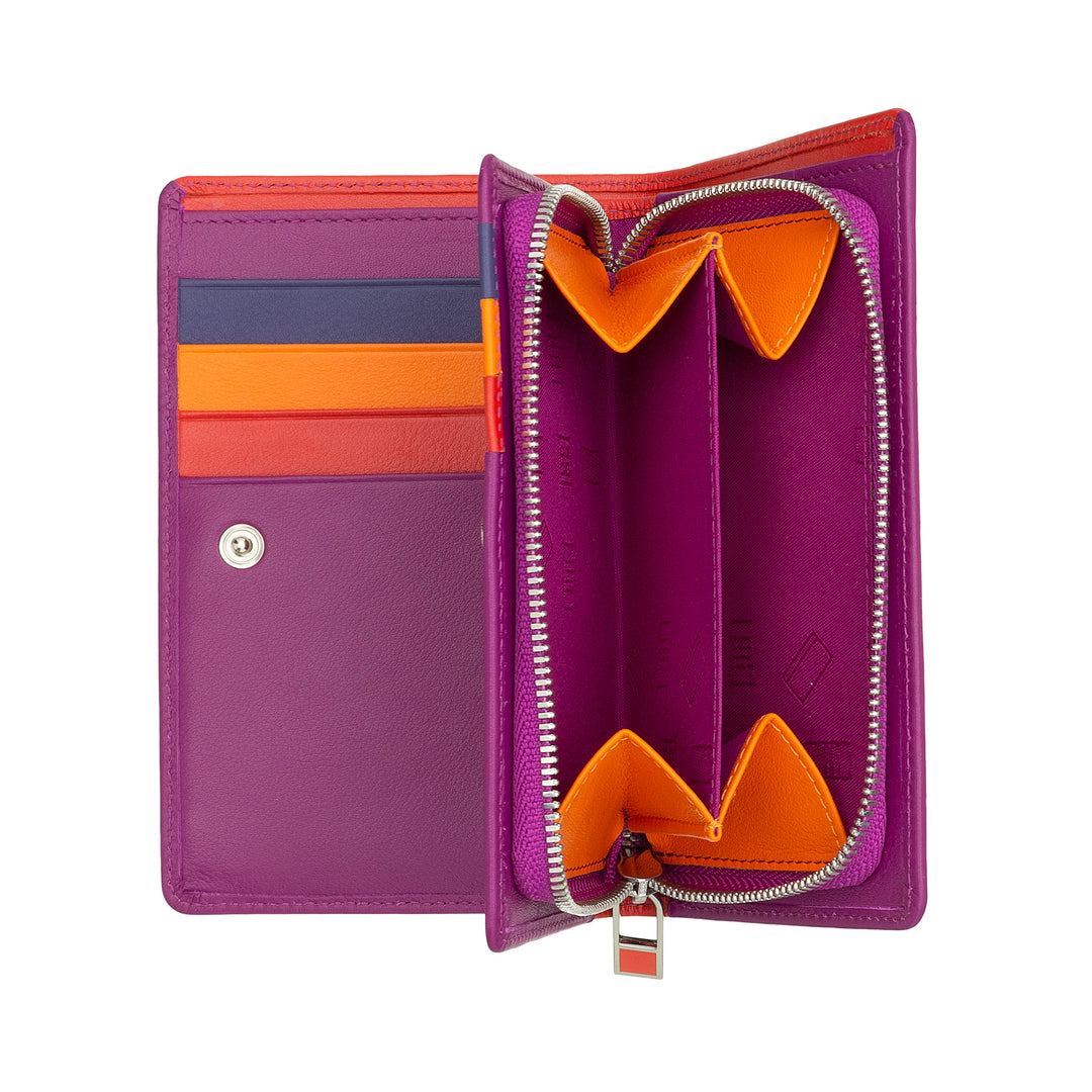 DuDu Coloring kvinners lommebok rfid i multikolor skinn med glidelåsholdere, kortholderlommer og kort