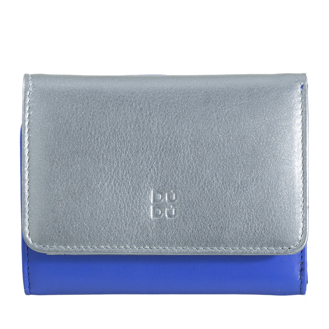 DuDu Plånbok plånbok rfid liten trifold metall rosa läder med tacklingar och kreditkortskort