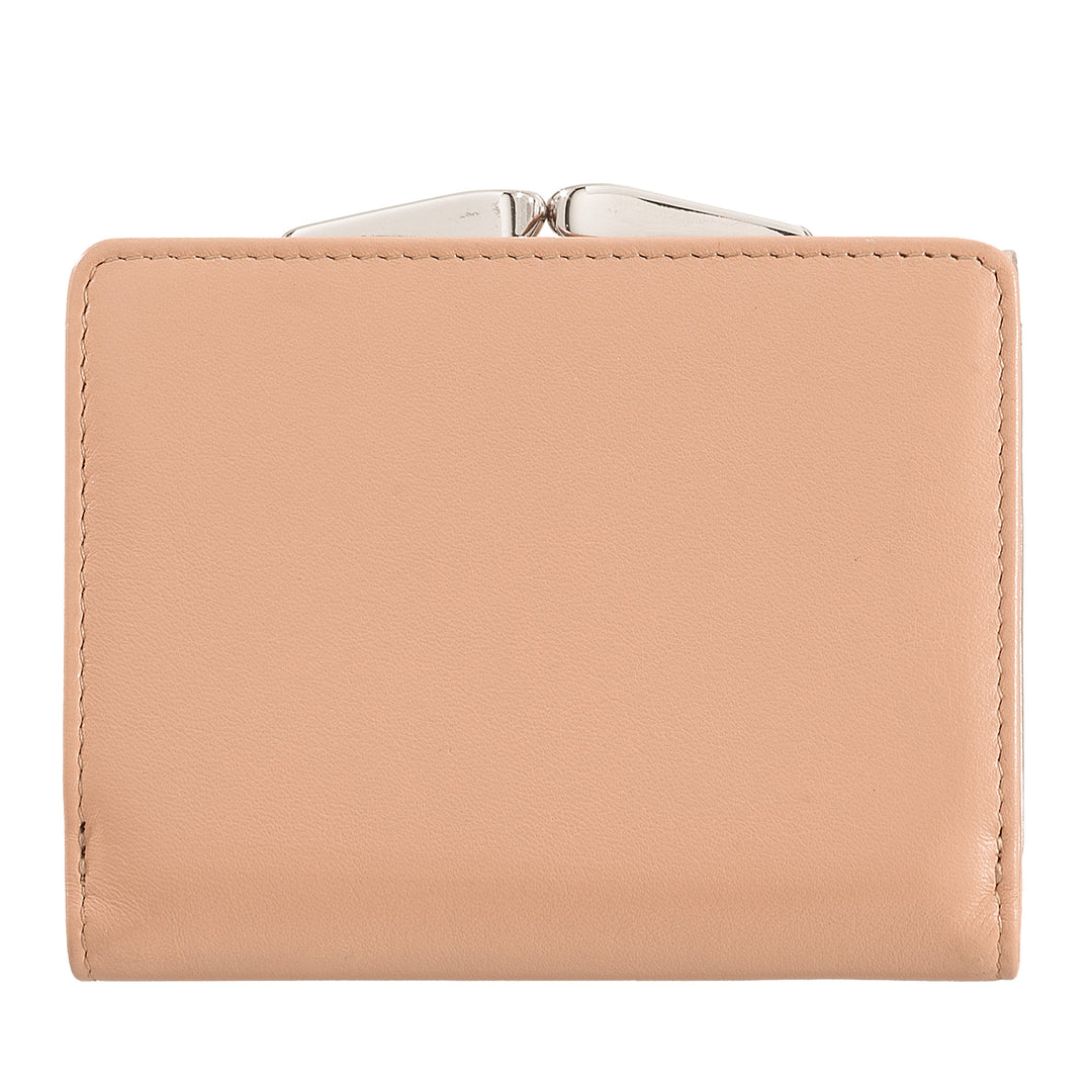 DuDu Liten kvinnors plånbok i mjukt läderskalle RFID, klicka på Clace Click, Compact Design, 8 Card Card Packs
