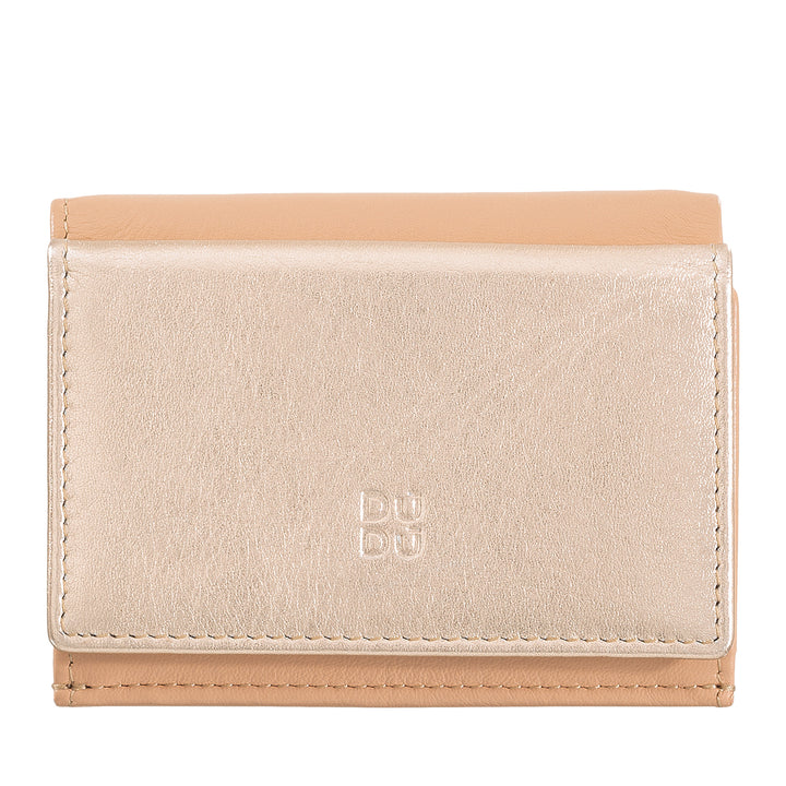 DuDu محفظة المرأة الوردي الصغيرة في جلد طبيعي ، محفظة معدنية تصميم مدمجة مع محفظة عملة