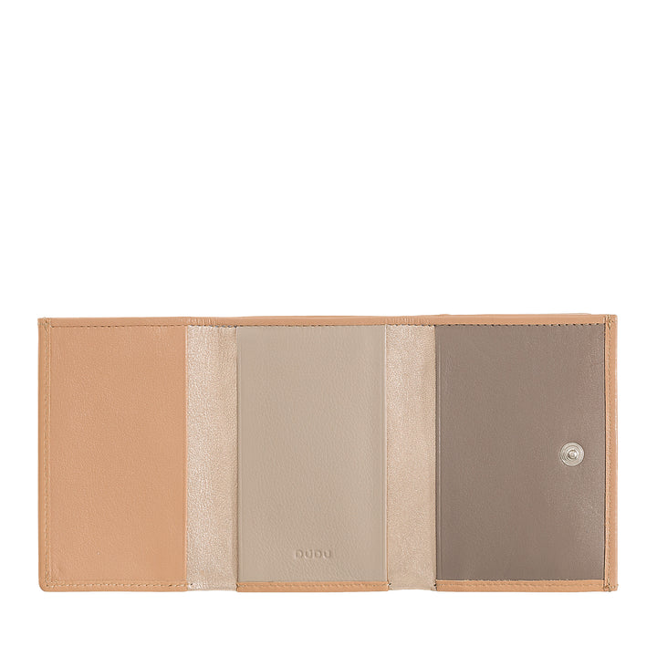 DuDu レディースピンクの小さめの本革財布、メタルデザインの財布コンパクトコイン財布