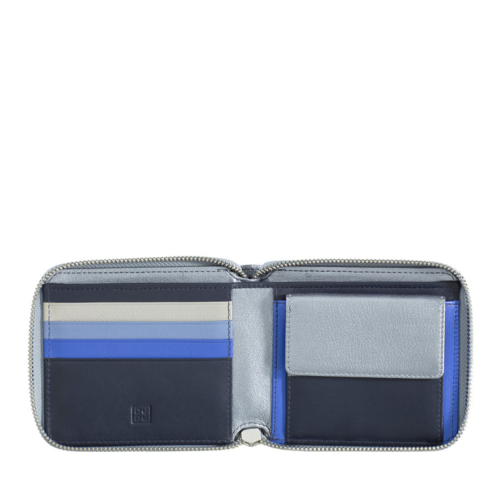 DuDu Kvinnors riktiga läderplånbok med RFID -skyddskreditkort Små zip luftkort med gångjärn med Portamonete