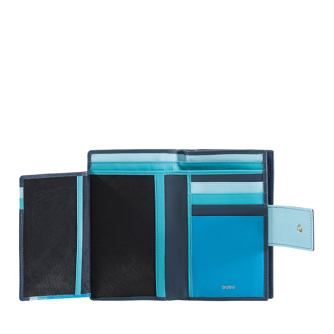 DuDu محفظة نسائية RFID سعة كبيرة من الجلد الحقيقي متعدد المقصورة مع محفظة عملة مفصلية وحامل البطاقة