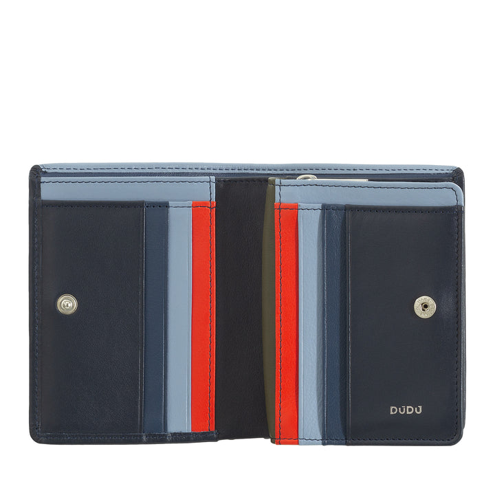 DuDu Liten kvinnors plånbok av färgglada läderhållare och plattor med ziphållare och knapp
