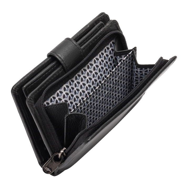 Små kvinders tegnebog læder nuvola med læder zipholder med knap lukning og 11 kortlommer
