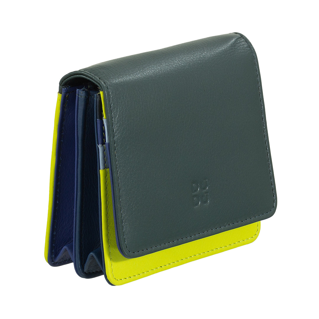 DuDu Kleine portemonnee in skop lederen ultra compacte gekleurde RFID met interne zip en 8 kaarthouders