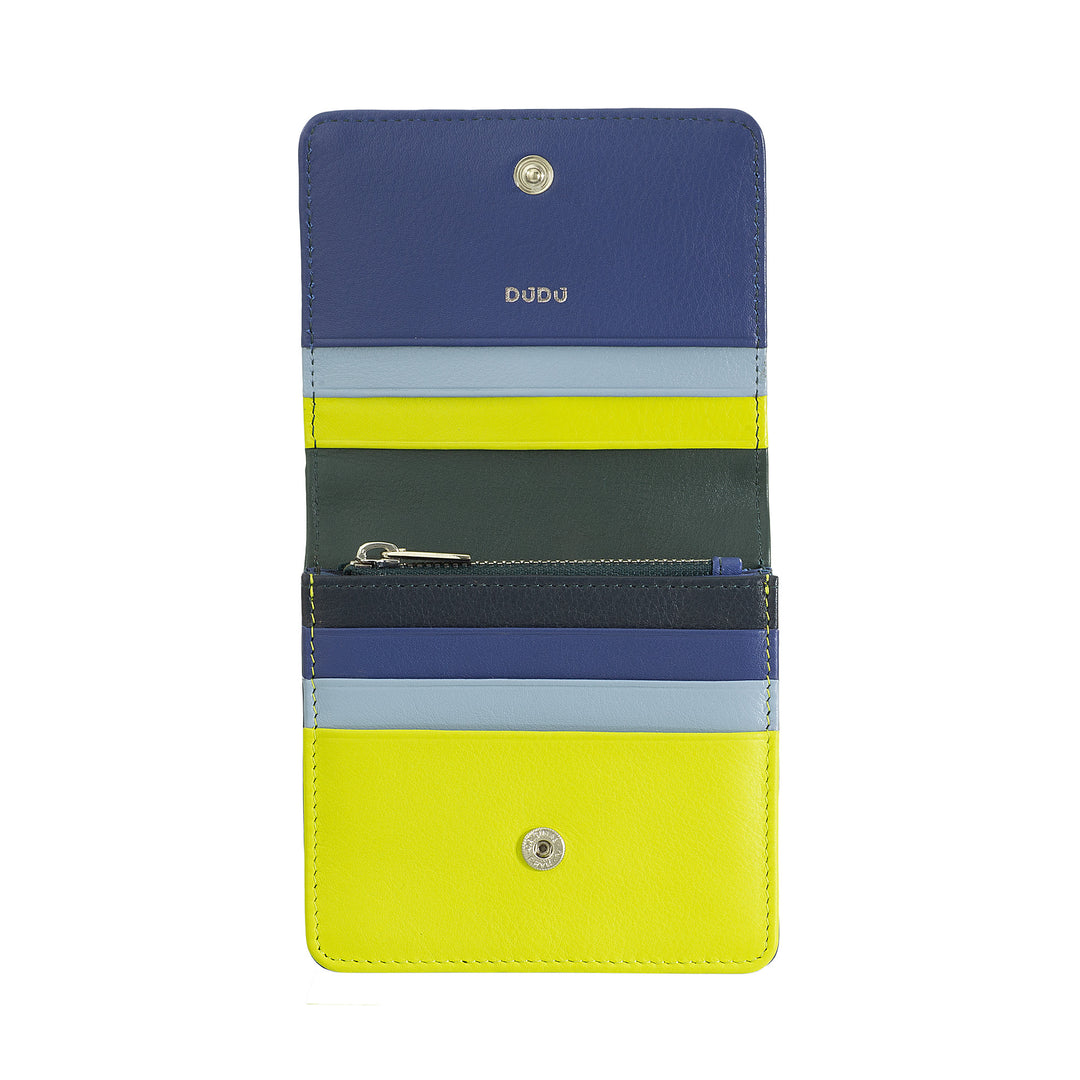 DuDu Kleine portemonnee in skop lederen ultra compacte gekleurde RFID met interne zip en 8 kaarthouders
