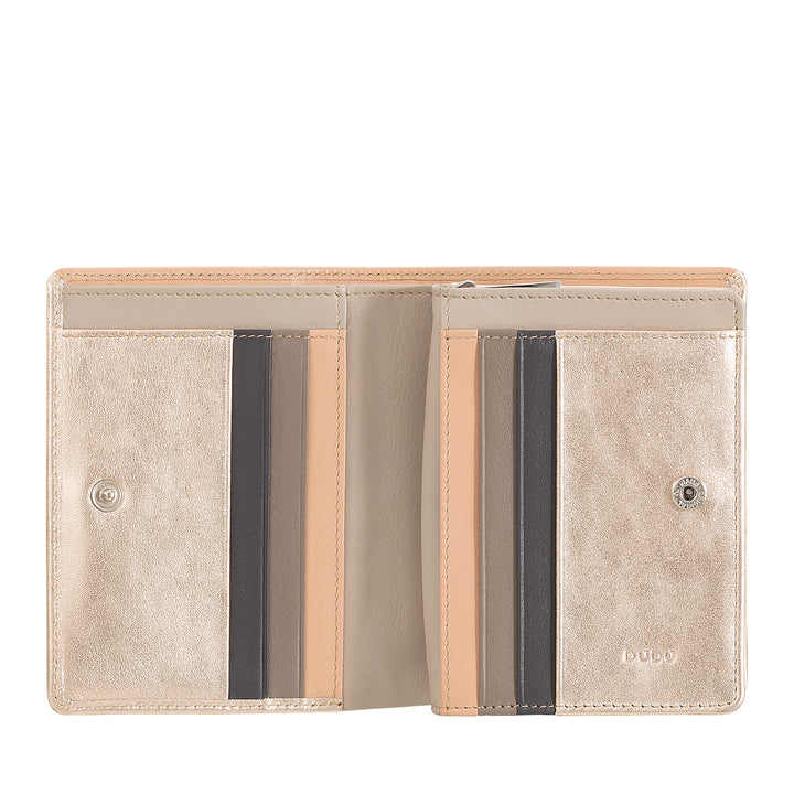 DuDu Liten kvinners lommebok i anti-RFID bifold skinn med glidelåsholder og 7 kortholderspor